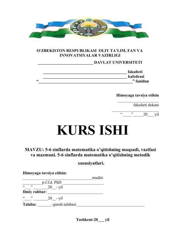5-6 sinflarda matematika o’qitishning maqsadi, vazifasi va mazmuni