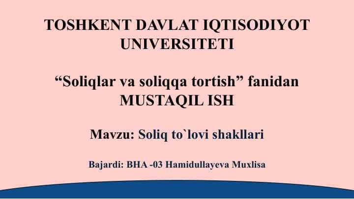 Soliq to`lovi shakllari