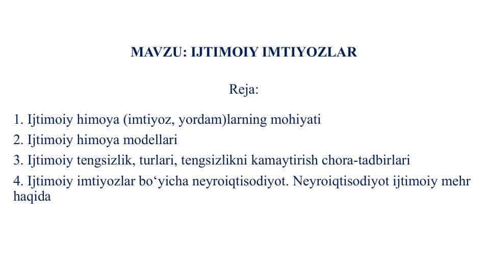 IJTIMOIY IMTIYOZLAR