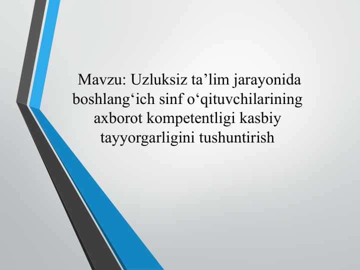 Uzluksiz ta’lim jarayonida boshlang‘ich sinf o‘qituvchilarining axborot kompetentligi kasbiy tayyorgarligini tushuntirish