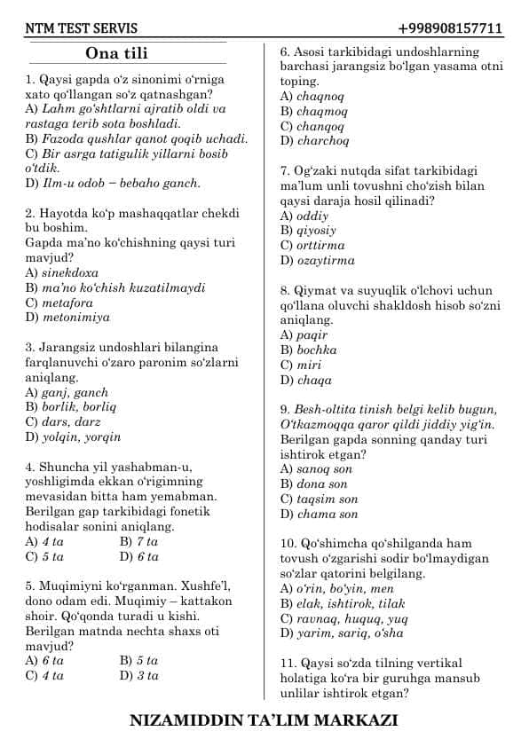 Tarix matematika va ingliz tili fanlaridan DTM testlari