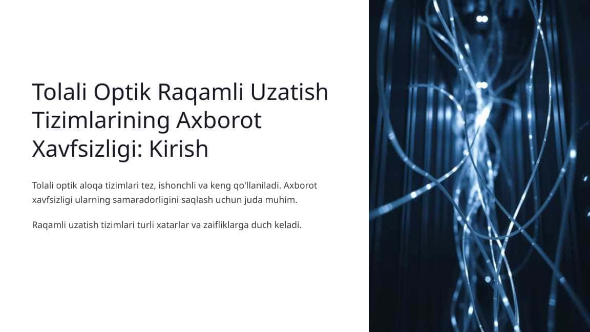 Tolali Optik Raqamli Uzatish Tizimlarining Axborot Xavfsizligi