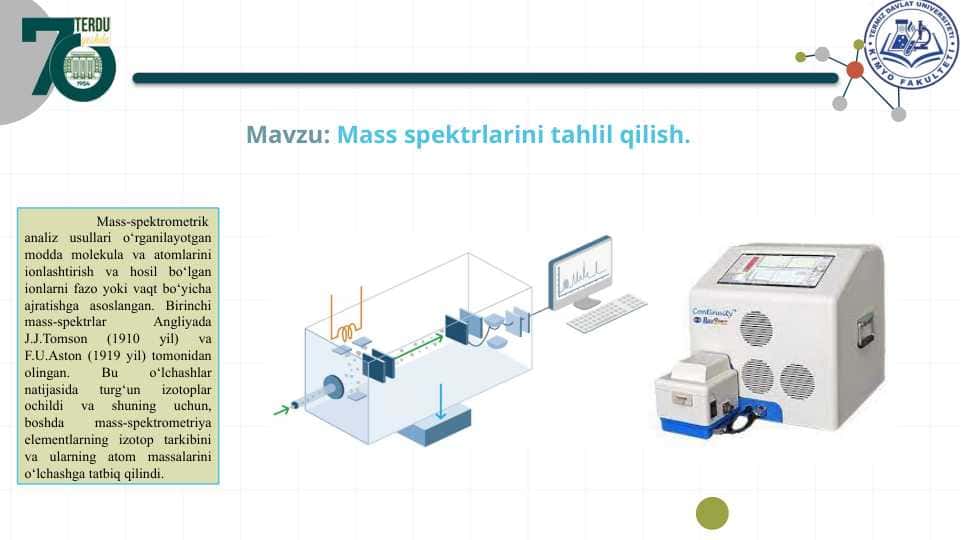 Mass spektrlarini tahlil qilish.