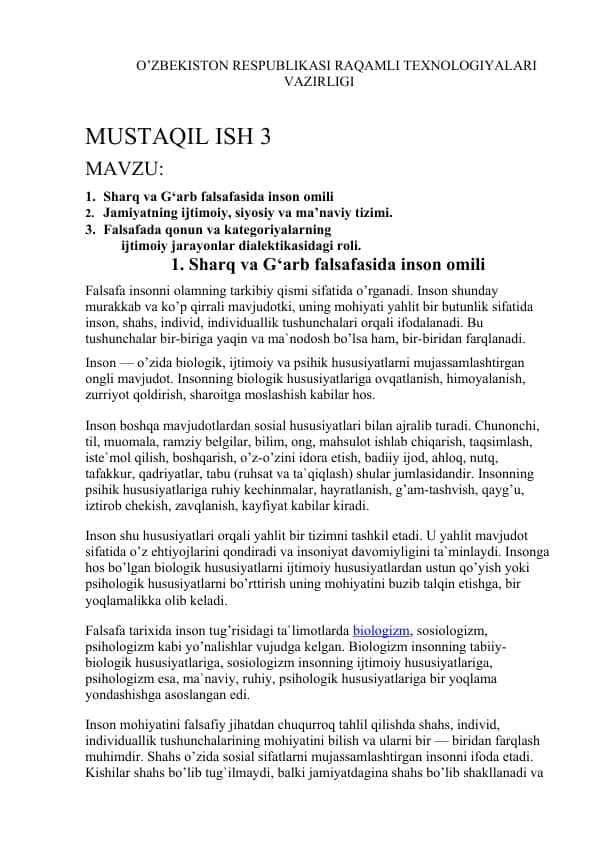 Sharq va G‘arb falsafasida inson omili