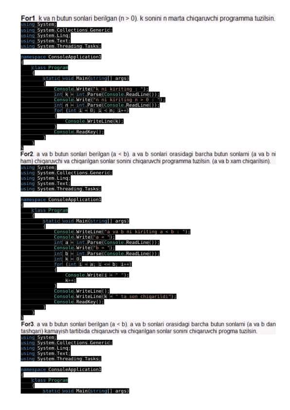 c++ qudrat abdurahimov javoblari bilan for