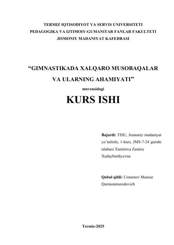 Gimnastikada xalqaro musobaqalar va ularning ahamiyati