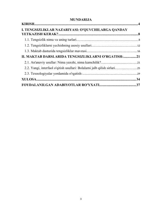 Matematika darslarida tengsizliklarni o'qitish metodikasi
