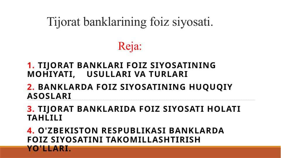 Tijorat banklarining foiz siyosati