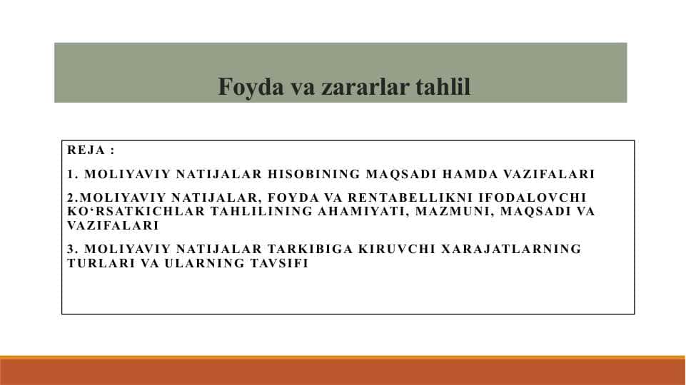 Foyda va zararlar tahlil