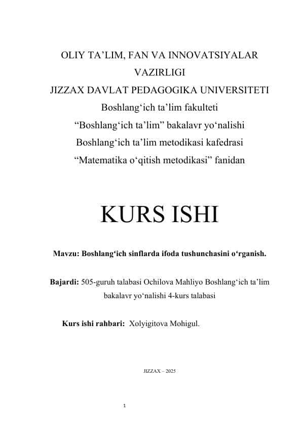 Boshlangʻich sinflarda ifoda tushunchasini oʻrganish kurs ishi