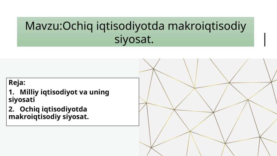 Ochiq iqtisodiyotda makroiqtisodiy siyosat