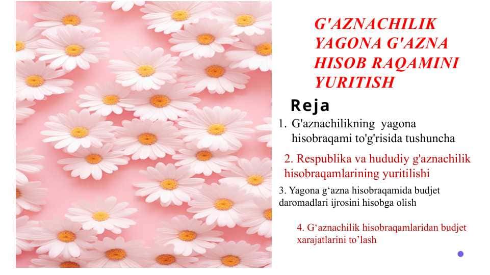 G'AZNACHILIK YAGONA G'AZNA HISOB RAQAMINI YURITISH