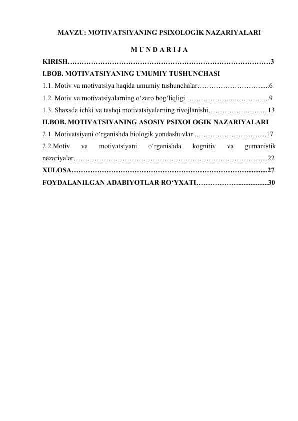 MOTIVATSIYANING PSIXOLOGIK NAZARIYALARI