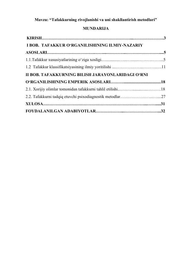 Tafakkurning rivojlanishi va uni shakllantirish metodlari