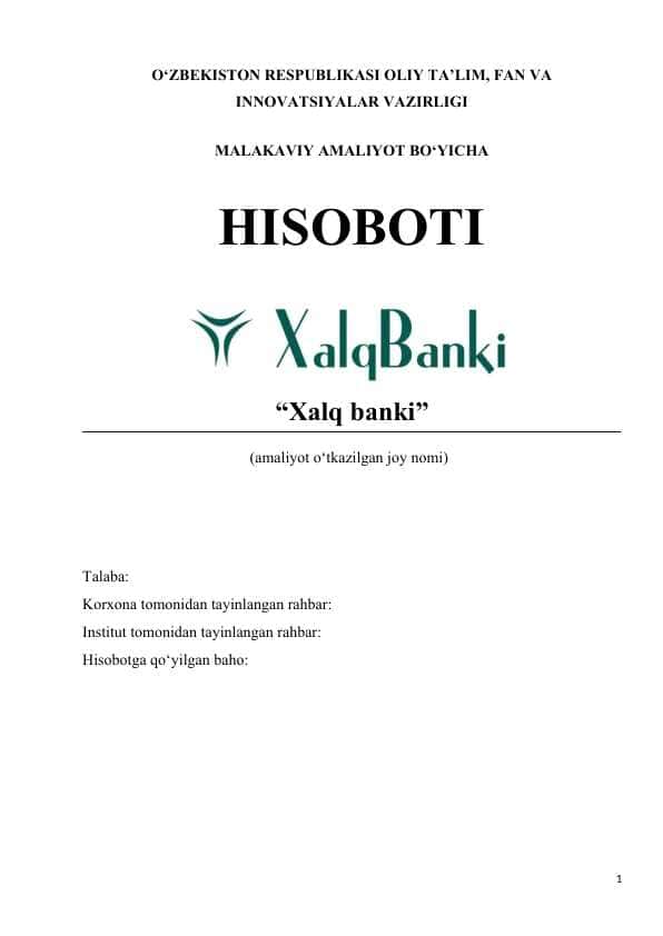 Xalq banki Amaliyot hisoboti