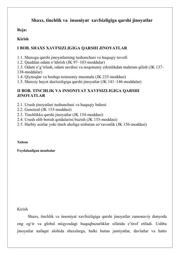 Shaxs, tinchlik va insoniyat xavfsizligiga qarshi jinoyatlar 25