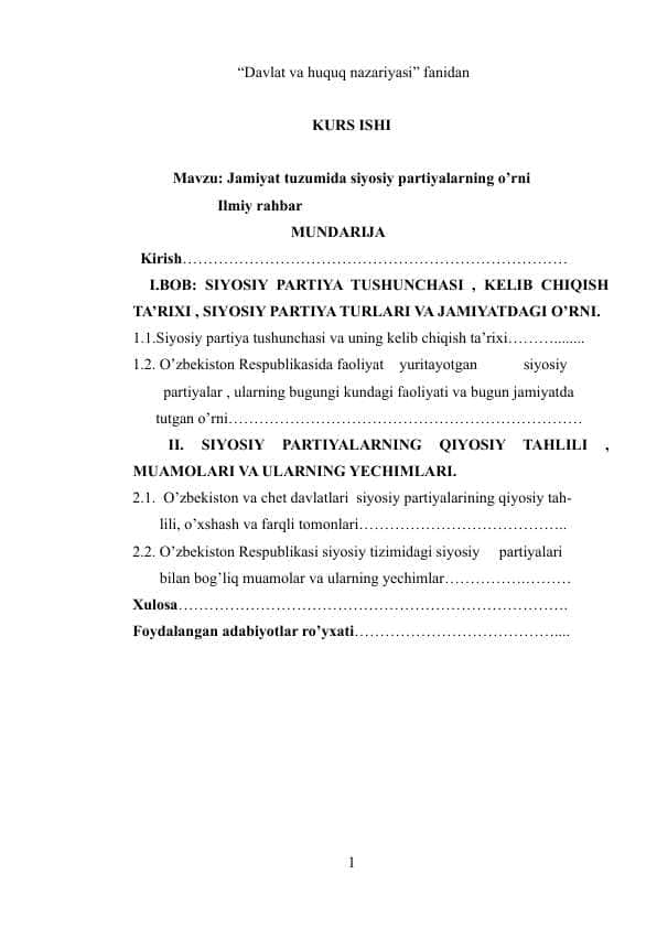 Jamiyat tuzumida siyosiy partiyalarning o’rni