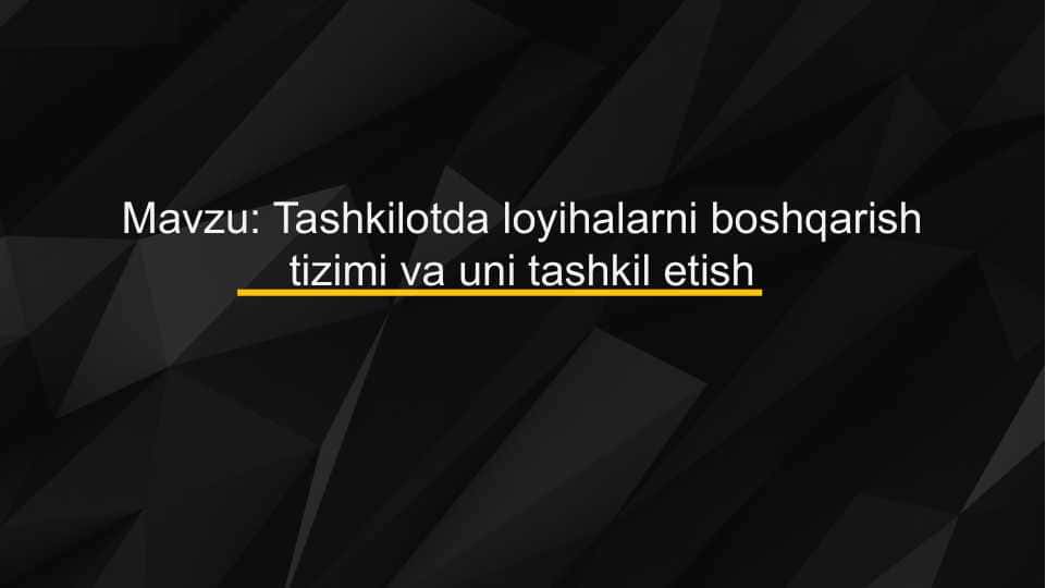 Tashkilotda loyihalarni boshqarish tizimi va uni tashkil etish
