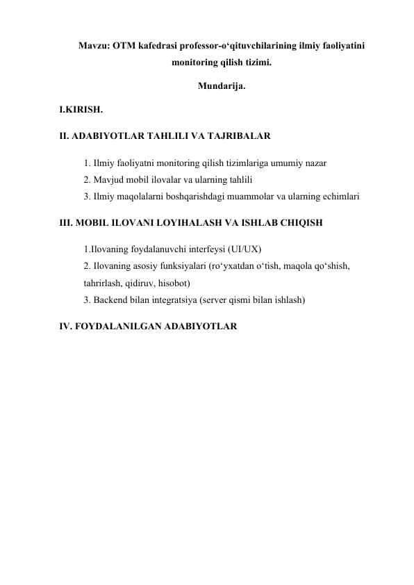 KURS ISHI pedagoik ishlarni avtomatlashtrish