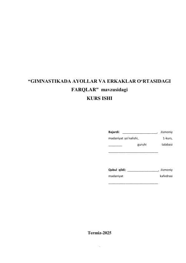 GIMNASTIKADA AYOLLAR VA ERKAKLAR O‘RTASIDAGI FARQLAR