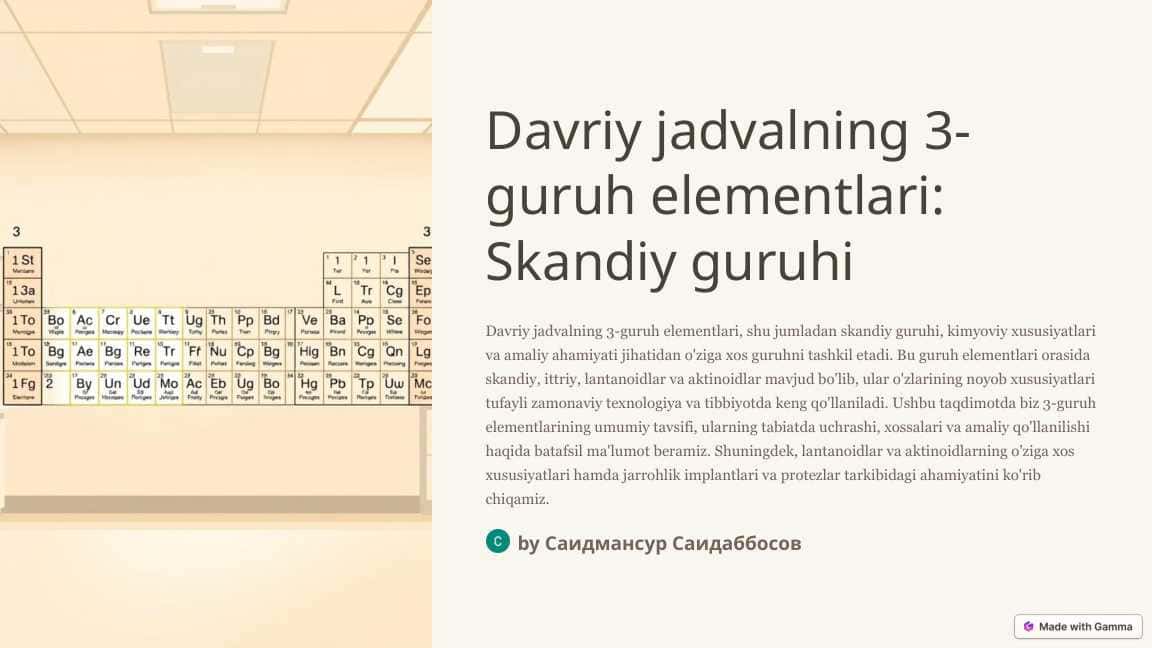 Davriy jadvalning 3-guruh elementlari: Skandiy guruhi