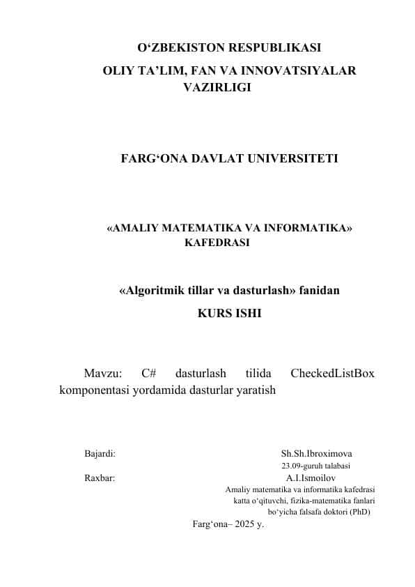 Algoritmik tillar va dasturlash