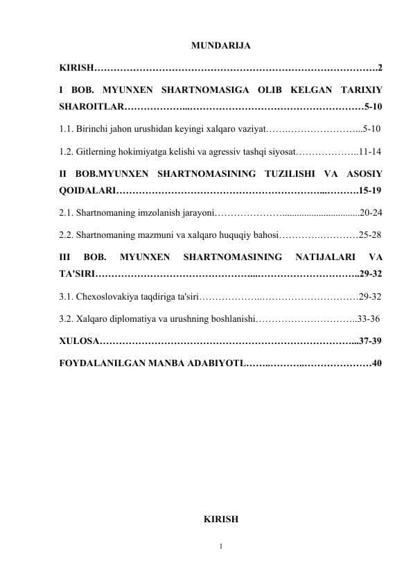Myunxen shartnomasi kurs ishi