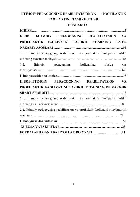Ijtimoiy pedagogning reablitatsion va profilaktik faoliyatini tashkil etish