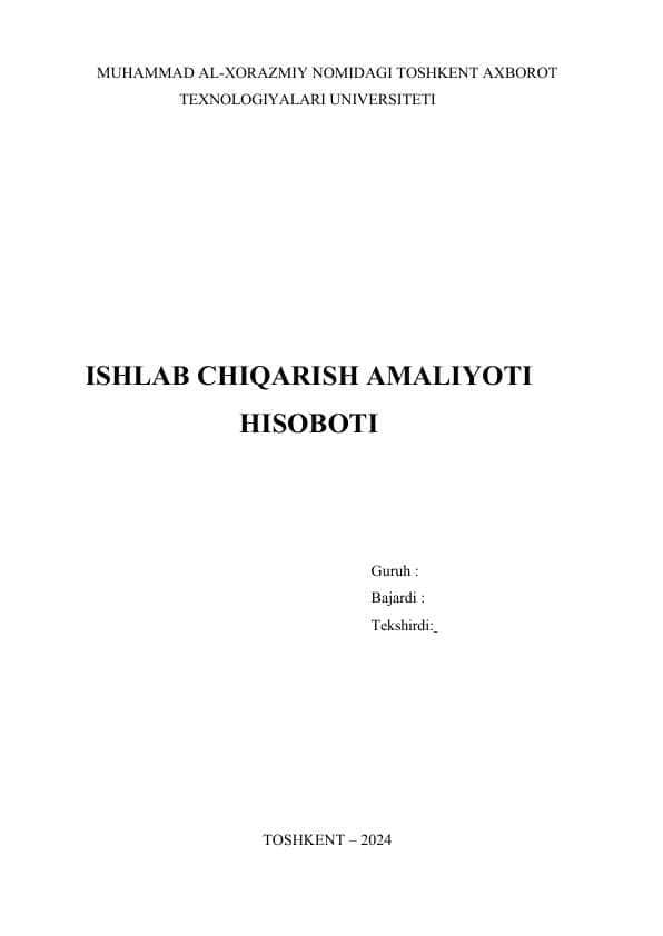 O‘ZBEKTELEKOM AK TSHT filiali korxonasida amaliyot