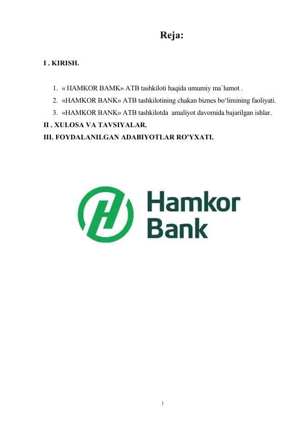 Hamkor bank amaliyot hisoboti