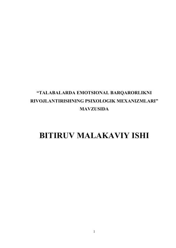 TALABALARDA EMOTSIONAL BARQARORLIKNI RIVOJLANTIRISHNING PSIXOLOGIK MEXANIZMLARI