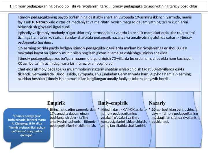 Ijtimoiy pedagogikaning paydo bo'lishi va rivojlanishi tarixi