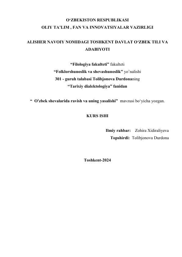 O'zbek shevalarida ravish va uning yasalishi