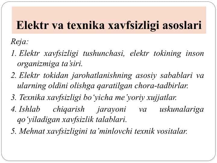 Elektr va texnika xavfsizligi asoslari