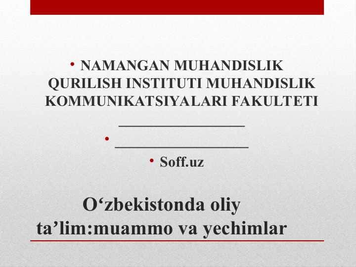 Oʻzbekistonda oliy taʼlim:muammo va yechimlar