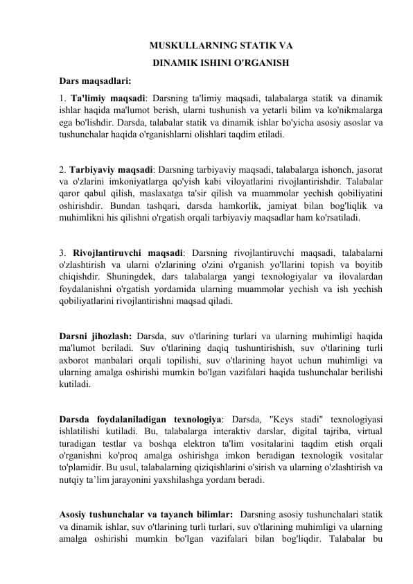 MUSKULLARNING STATIK VA DINAMIK ISHINI O'RGANISH