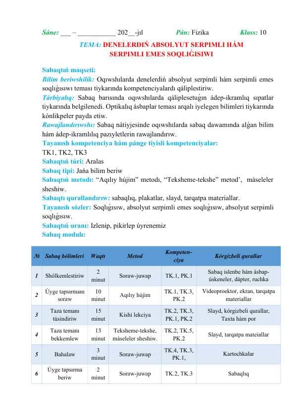 Denelerdiń absolyut serpimli hám serpimli emes soqlıǵısıwı