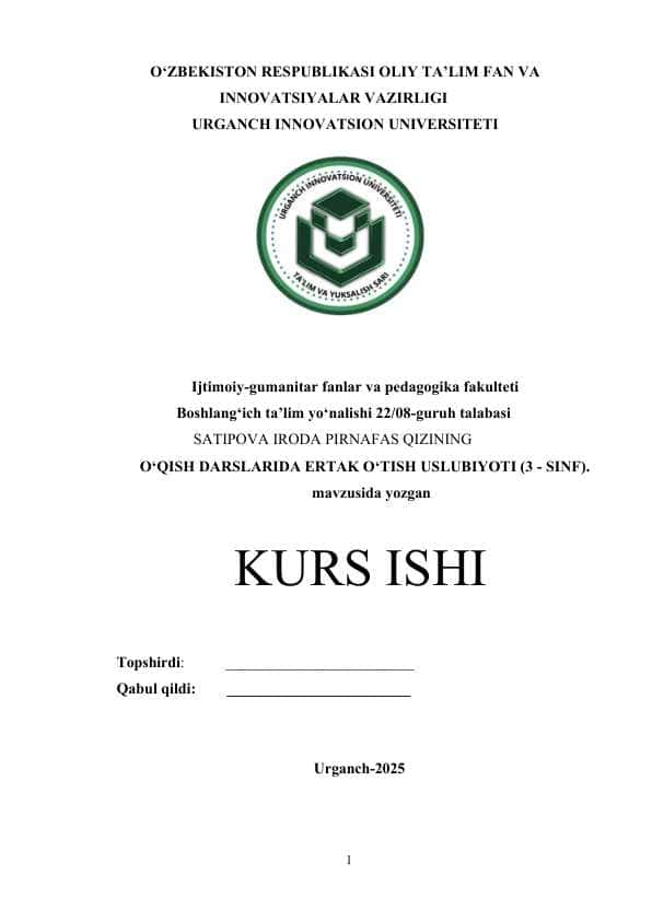 O‘QISH DARSLARIDA ERTAK O‘TISH USLUBIYOTI 3-SINF