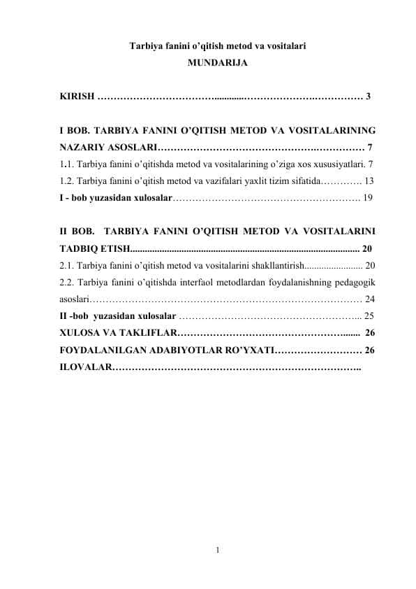 Tarbiya fanini o’qitish metod va vositalari