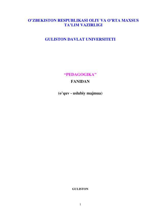 “PEDAGOGIKA” FANIDAN (o’quv - uslubiy majmua)