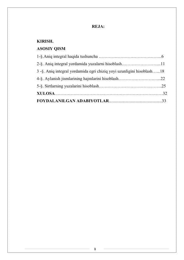 Aniq integrallarning geometriyaga tatbiqlari