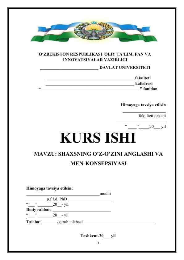SHAXSNING O’Z-O’ZINI ANGLASHI VA MEN-KONSEPSIYASI