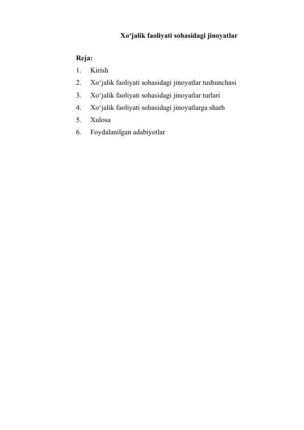 Xoʻjalik faoliyati sohasidagi jinoyatlar