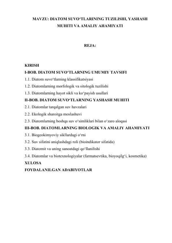 DIATOM SUVOʻTLARINING TUZILISHI, YASHASH MUHITI VA AMALIY AHAMIYATI.docx