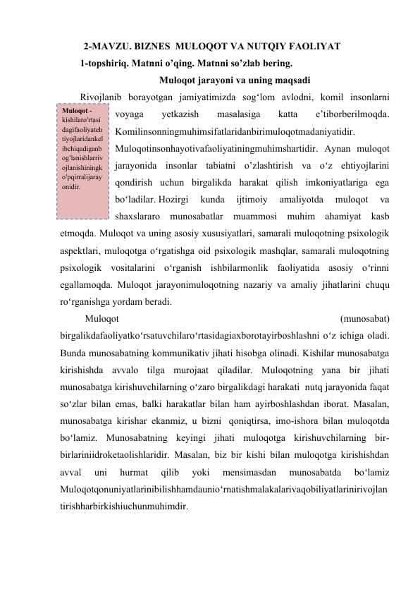 BIZNES MULOQOT VA NUTQIY FAOLIYAT
