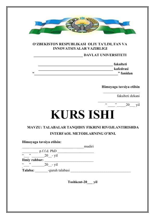 Talabalar tanqidiy fikrini rivojlantirishda interfaol metodlarning o’rni.
