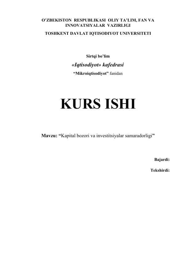 Kapital bozori va investitsiyalar samaradorligi