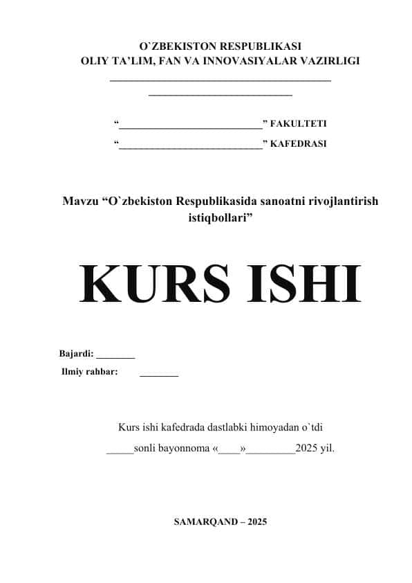O`zbekiston Respublikasida sanoatni rivojlantirish istiqbollari
