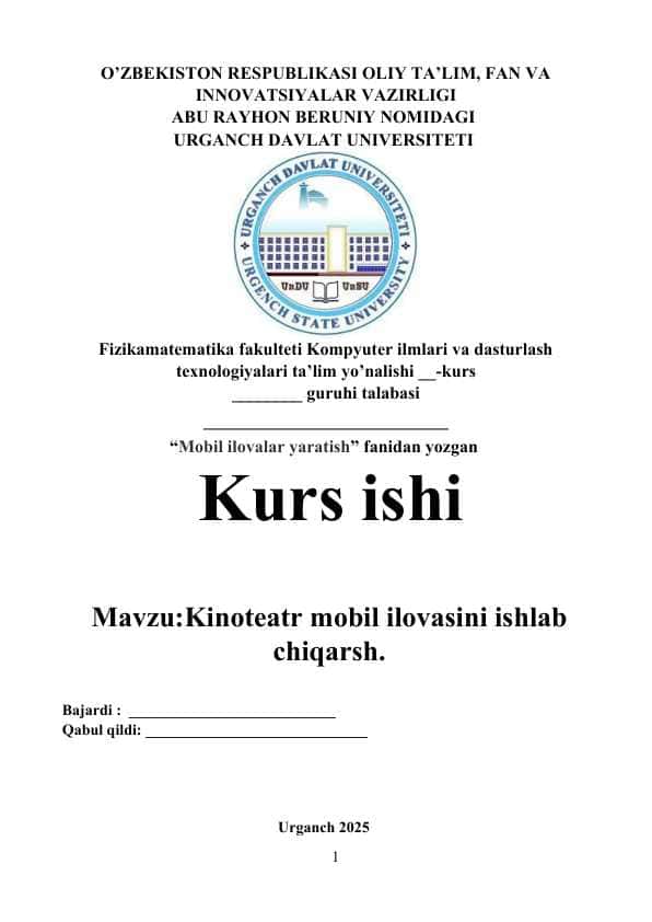 Kinoteatr mobil ilovasini ishlab chiqarsh.