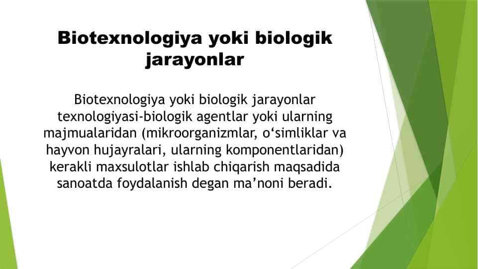 Biotexnologiya yoki biologik jarayonlar